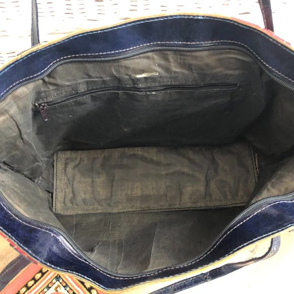 ITALIAN  LEATHER  JUNGLE SAFARI SCENE HANDLED  LINEN LINED ZIPPER  LARGE PURSE - Picture 4 of 15